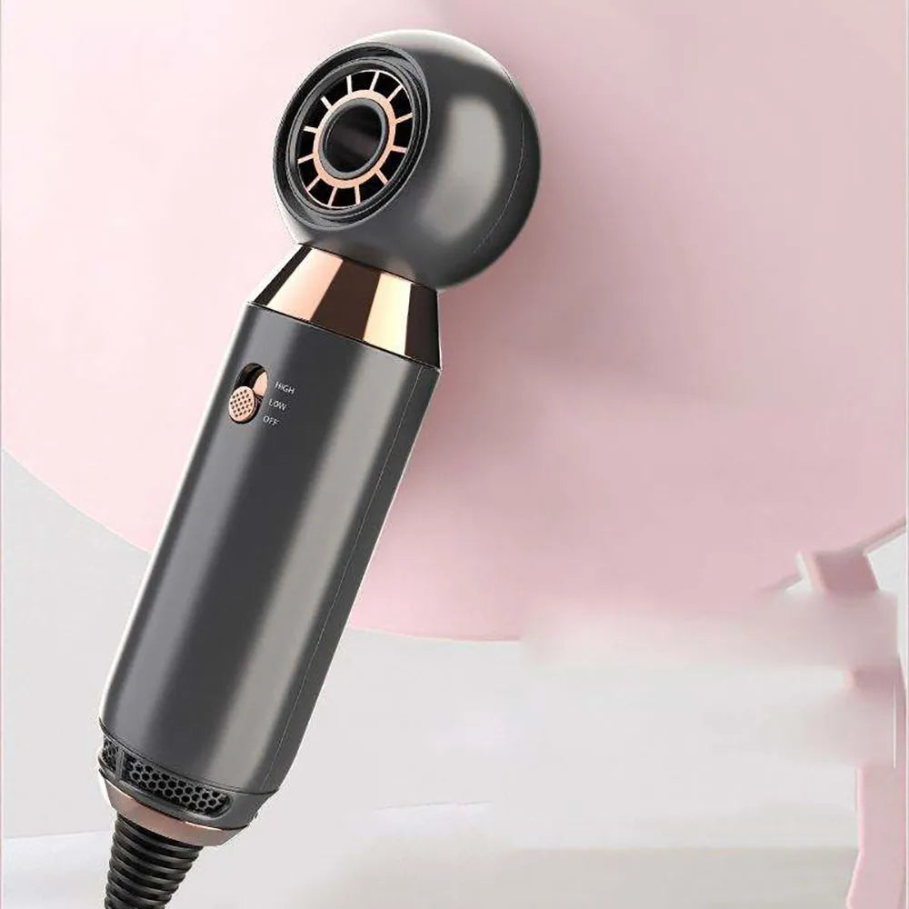 Compact white hair dryer with diffuser accessory showing 20cm length scale