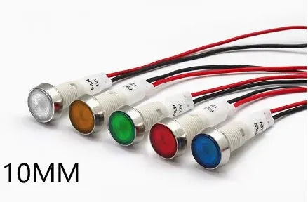 10mm stainless steel edge plastic indicator light with wire terminals and flat metal base